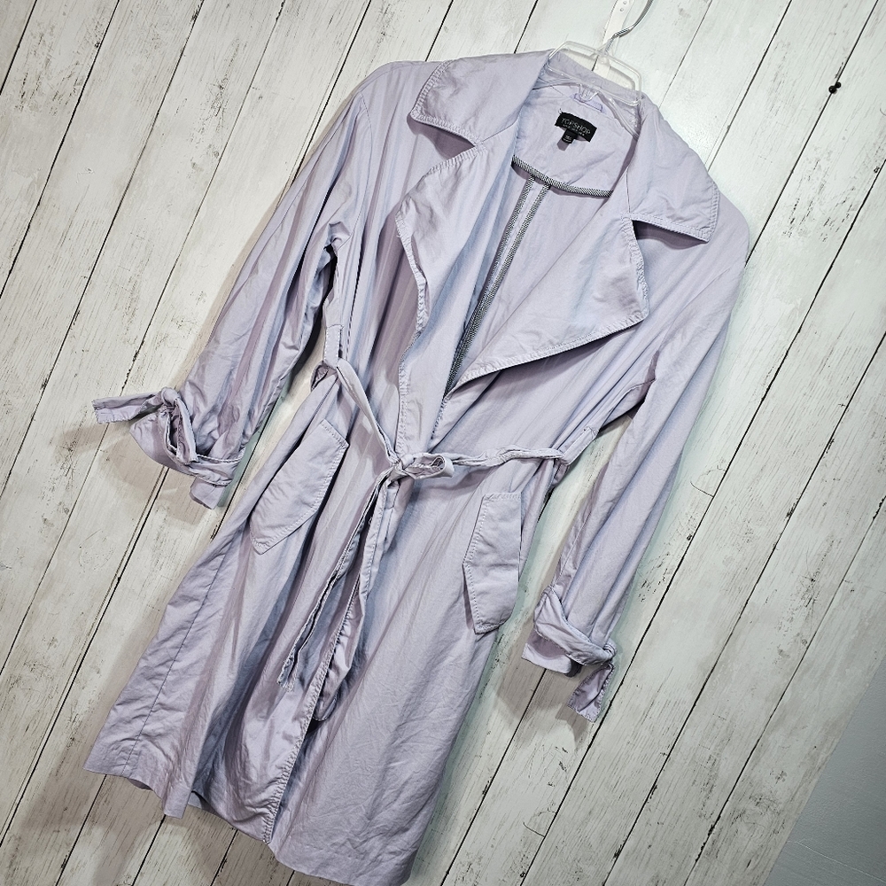 Topshop Women's Long Sleeve Waist Tie Jacket Light Purple 100% Lyocell Size US 4 - Picture 5 of 12